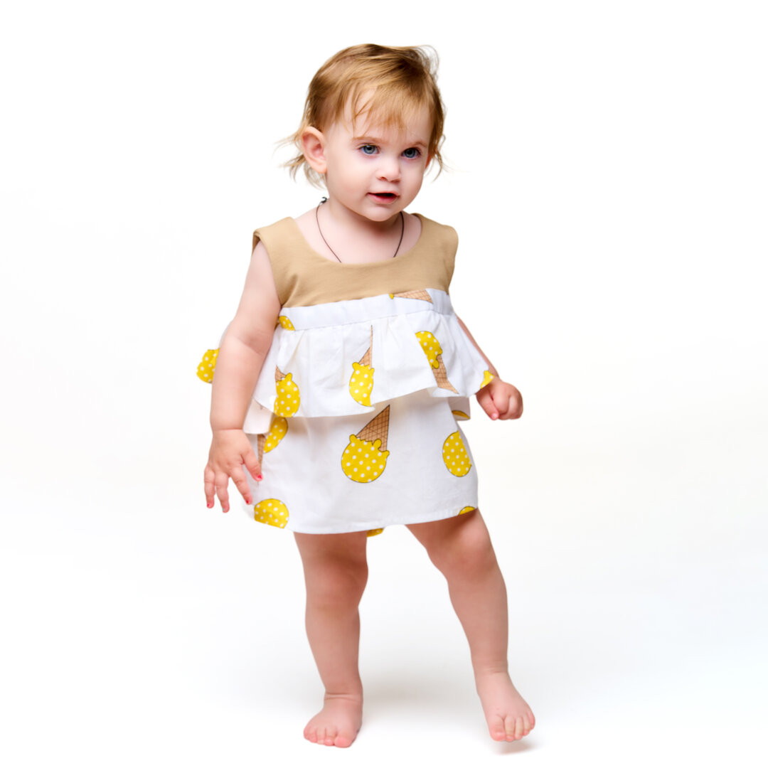 TSHIRT DRESS WITH PAMPERS PANTIES  WITH RUFFLES AND ICECREAMS