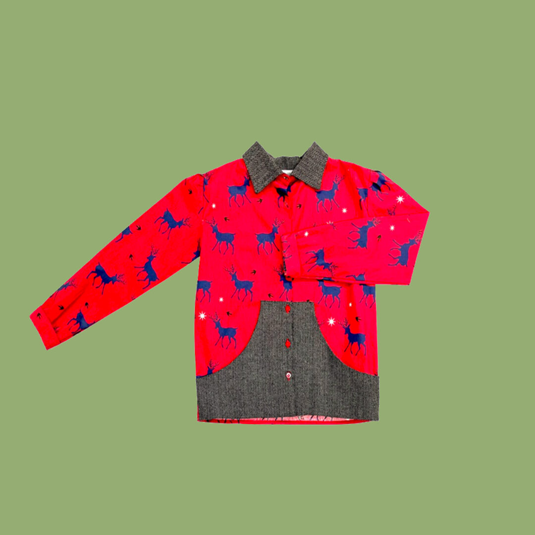 RED MILKY WAY UNISEX   SAROCHINI BLOUSESHIRT WITH TWIDD COLLAR AND POCKETS 