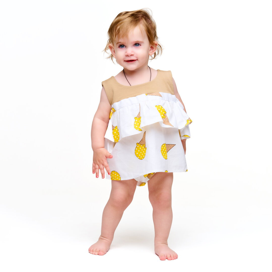 TSHIRT DRESS WITH PAMPERS PANTIES  WITH RUFFLES AND ICECREAMS